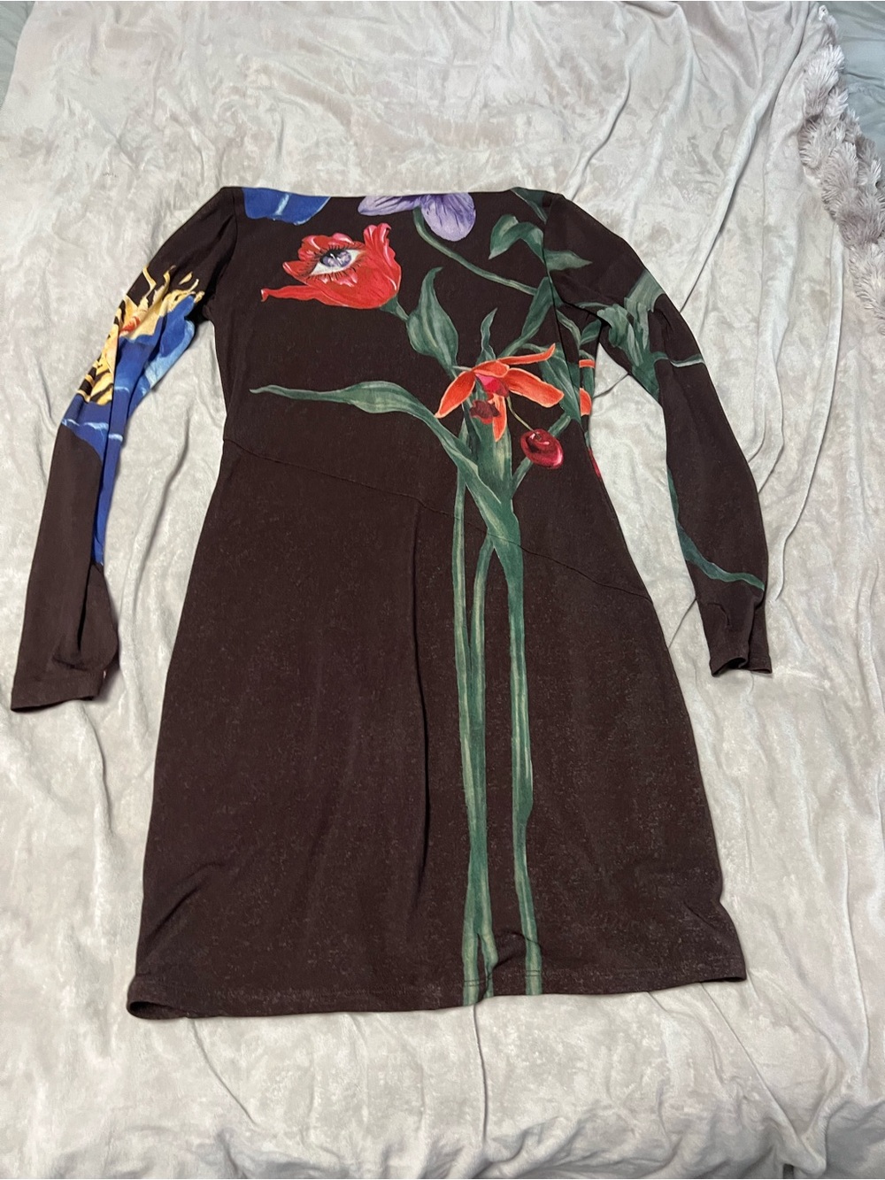 ROAM Black Long Sleeve Dress with Red & Green Floral Print